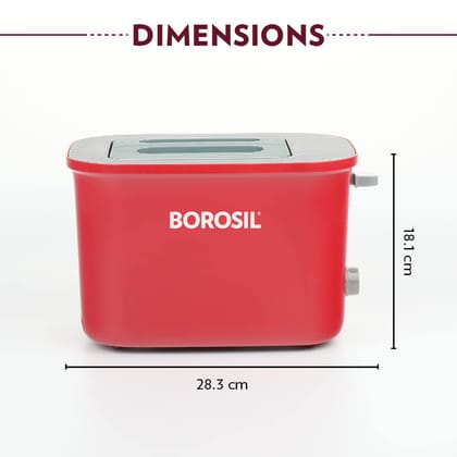 Borosil Krispy Electric Toaster, 2 Slice Toaster with 7 Shade Settings, Defrost, Reheat and Cancel Function, Removable Crumb Tray, Extra-Wide Slots for Bagels, English Muffins, Waffles (Red)