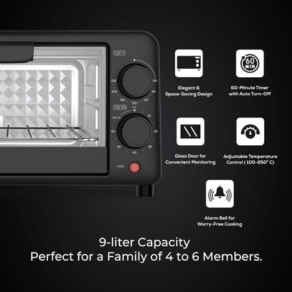  Pigeon 1800-Watt Oven Toaster Griller (OTG) with 60-Minute Timer, Stay On Function, and 4 Heating Elements (Black)