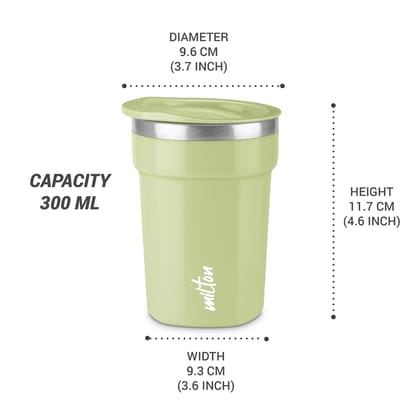 MILTON Cool Touch Deccan 350 Stainless Steel Mug with Lid, 330 ml, Aqua Green - Perfect for Coffee, Tea, and Travel