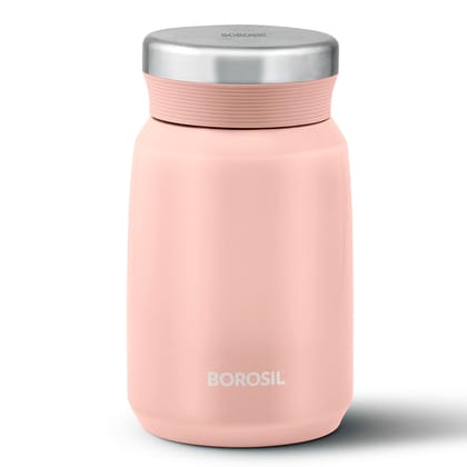 Borosil CarryMate 500ml Stainless Steel Jar with Lid | 12 hrs Hot & 13 hrs Cold | Double Wall Vacuum Insulated Food & Soup Flask