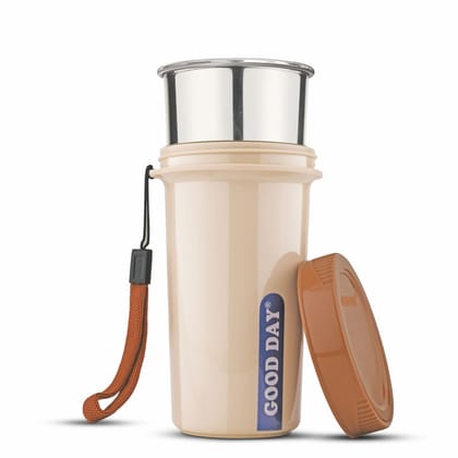 Good Day Easy Meal Tumbler with Strap & Inner Steel Glass, Reusable Travel Mug,Perfect for Coffee, Tea, and Juices , Burgandy