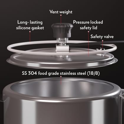 Borosil Triply Induction Base Inner Lid Stainless Steel Pressure Cooker, 1.5 L, 500 milliliter