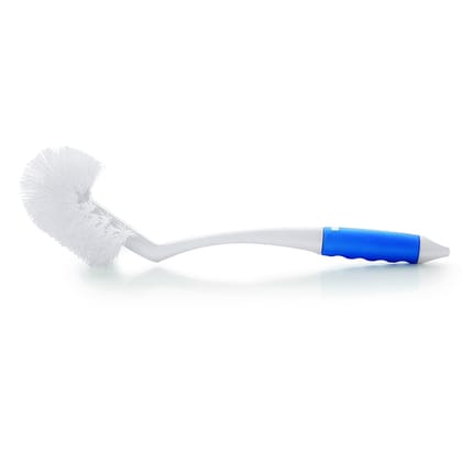 Cello Kleeno Angular Toilet Brush with Storage | Stylish Design | Rubberised handle for firm grip | Durable plastic body | Space-Saving Storage (Blue and White,Pack of 1)