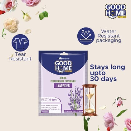 Good Home Aroma Perfumed Air Freshener Assorted Fragrance of Citrus, Rose, Jasmine, Lavender | For Bathroom, Car & Wardrobe | Lasts Up to 30 days (pack of 8)80Gg