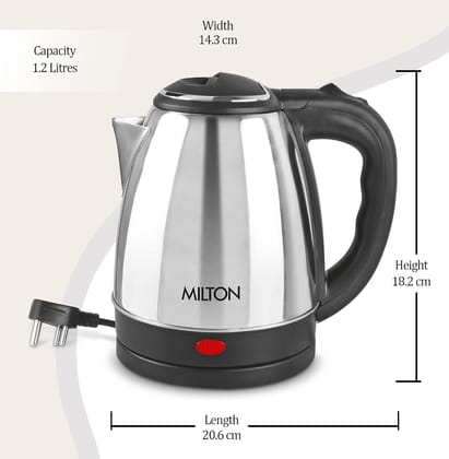 Milton Insta Electri Kettle 1.2 Stainless Steel , Silver | Power Indicator | 1500 Watts | Auto Cut-off | Detachable 360 Degree Connector | Boiler for Water