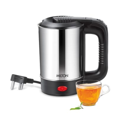 MILTON Stainless Steel Euroline Electric Travel Kettle With Handle, 1000 Watt, 500 Ml | 2 Utility Cups | Auto Shut-Off | Concealed Heating Element