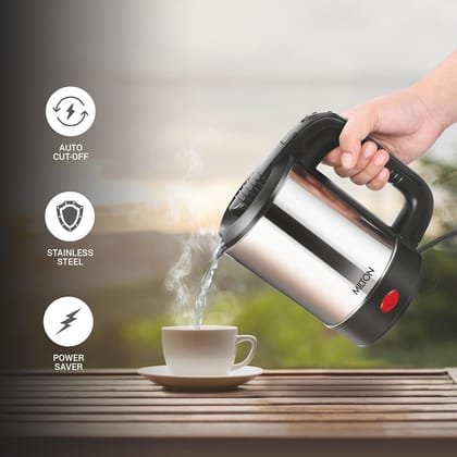 MILTON Stainless Steel Euroline Electric Travel Kettle With Handle, 1000 Watt, 500 Ml | 2 Utility Cups | Auto Shut-Off | Concealed Heating Element