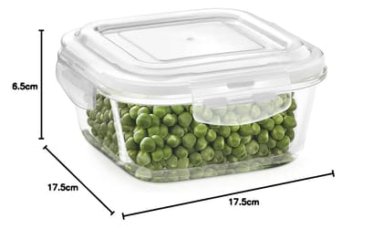 Borosil Klip N Store Glass Storage Container For Kitchen With Air-Tight Lid, Microwave & Oven Safe, Square, 1 L, Clear