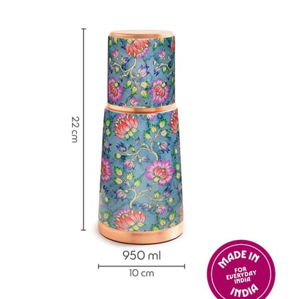 Borosil 950 ml Crest Series Quinn Design Copper Bottle | 100% Pure Copper, BPA Free & Leakproof with Anti-Oxidant Properties of Copper