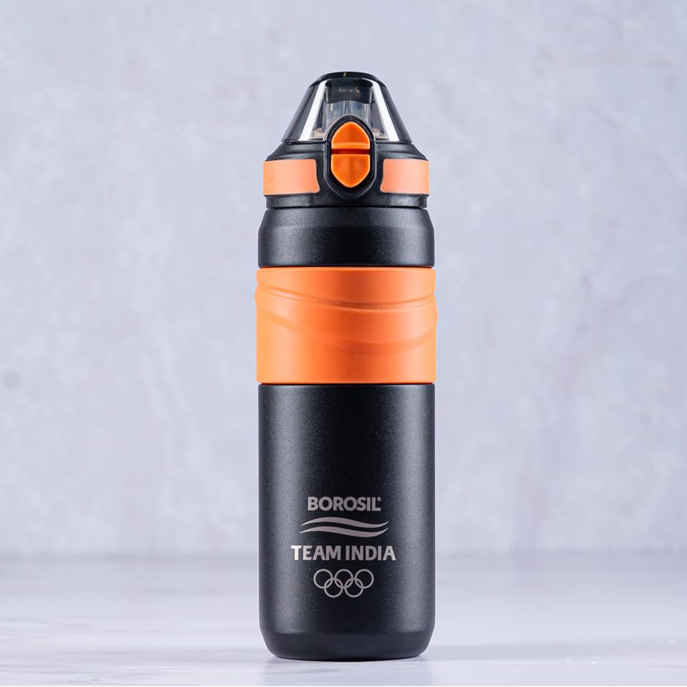 Borosil Hydra Adventure 560 ml Stainless Steel Kids Water Bottle | Double Wall Vacuum Insulated Thermo Flask | 8 hrs Hot & Cold | Leakproof, Sipper | Bottle for Gym, Office, School | Black