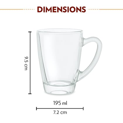 Borosil 195ml Serene Tea/Coffee Mug Set | Borosilicate Tuff Glass Made in India Cup Set for Chai, Green Tea, Coffee, Milk | Microwave Safe, Scratch Resistance, Lightweight | Transparent (2pc Set)