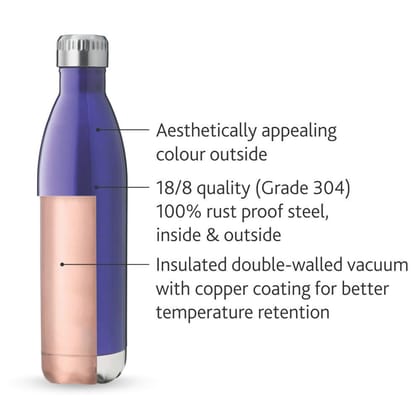 Borosil Hydra Bolt Trans Blue 1000 ml Stainless Steel Water Bottle | Double Wall Vacuum Insulated Flask | 24 Hours Hot and Cold | Bottle for Office, Gym, School