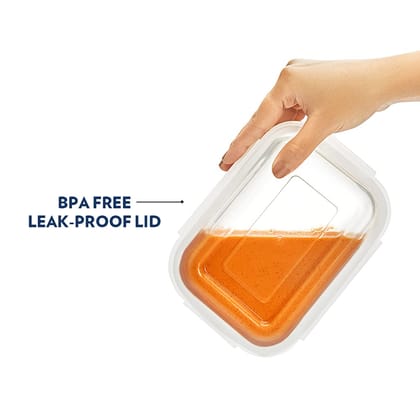 Borosil Klip N Store Microwave & Oven Safe, Glass Storage Container, 120 ml Rectangle, With Air Tight Lid, Transparent