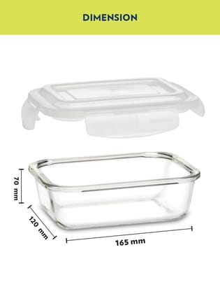 Borosil Klip n Store 370ml Rectanglular Food Storage Container with Airtght Glass Lid | Made in India Borosilicate Glass Container for Lunchbox | Microwave & Dishwasher Safe | Transparent