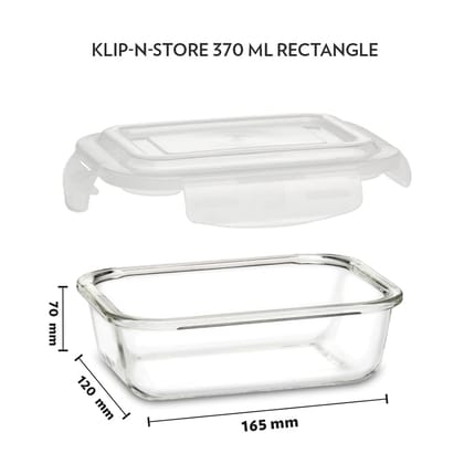 Borosil Klip n Store (370ml x 3) Rectangle Glass Food Storage Container Set with Air Tight Lid | Borosilicate Glass Container for Lunchbox | Microwave & Oven Safe | Transparent