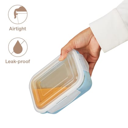 Borosil 370 ml Blue Food Storage Container with Air Tight Lid | Rectangle Shape Borosilicate Glass Organiser | Microwave & Dishwasher Safe | For Fridge, Kitchen Storage