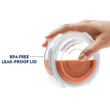 Borosil Klip N Store 3pc Set of 400ml, 620ml & 950ml (Round) Food Storage Container with Airtight Lid | Made in India Borosilicate Glass for Lunchbox | Microwave & Dishwasher Safe | Transparent