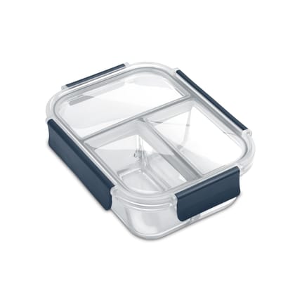 Treo by Milton Clip Fresh Rectangle 3-Compartment Glass Container 1000 ml| High Borosilicate Glass | Airtight & Leak-Proof | Microwave & Fridge Safe | Ideal for Meals, Snacks & Fruits, Transparent