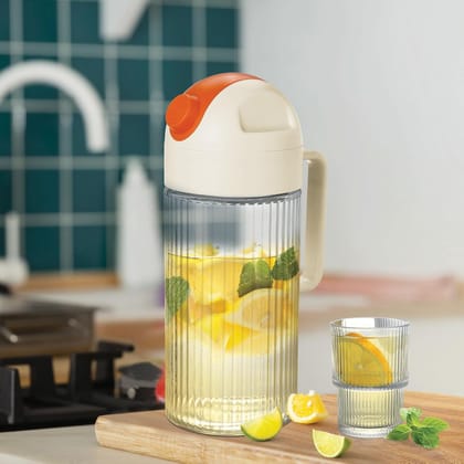 Treo By Milton Borosilicate Spritz Lemon Glass Set With Jug, (6 Glasses - 190 ml Each, Jug - 1100 ml), Set of 7, Transparent | Microwave Safe | Odour Free | Scratch Resistance
