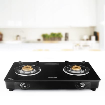 Borosil Magnum 2 Brass Burner Gas Stove (Made in India) | 6 mm Toughened Borosilicate Glass Top | ISI Certified LPG Gas Stove | 360⁰ Revolving nozzle | High Effeciency Burner | 2 Years Warranty