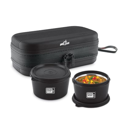 MILTON Urban Case Microwavable Lunch Box | Inner Steel, Double Wall, Leak-Proof Design | Compact & Durable Lunch Box for Office use, College, School, (2 x 320 ml)