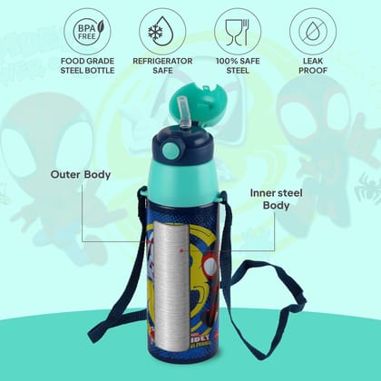 CELLO Kidzbee Series Orb 600 Inner Steel Insulated Water Bottle, 500ml | 3D Touch & Feel Mickey Family Design | Leakproof Flip Top Spout, Easy to Carry | Cold Water Bottle for Kids School