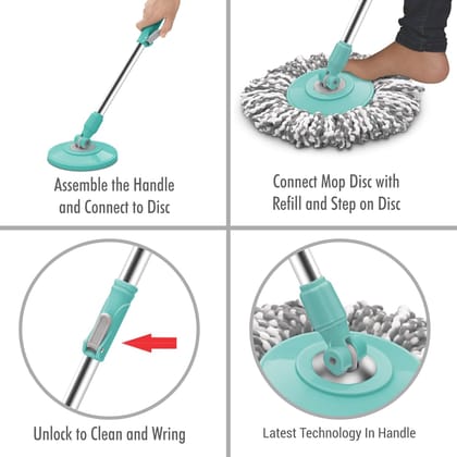 Spotzero By Milton Spin Mop Deluxe Spares Set Handle with Microfibers Refill and Head, Plastic, Multicolor