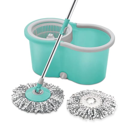Spotzero By Milton Microfiber Wheely Spin Mop with Puller Handle, Bucket, Pocha for Floor Cleaning and Mopping System 360° Flexible,1 Microfiber Refills, Big Size, Aqua Green