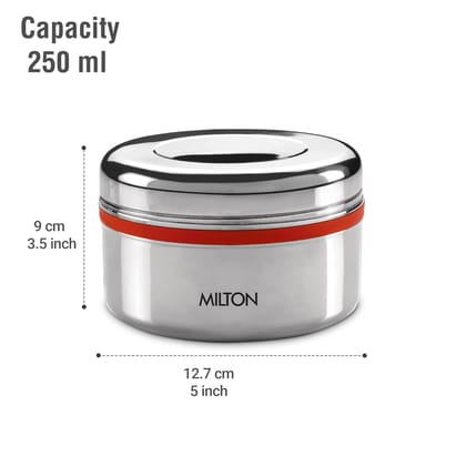 MILTON Supreme Stainless Steel Snack Box with Steel Separator Plate | Durable, Food Safe| 1 Year Warranty | 250ml Capacity | Ideal for Office, School, Travel