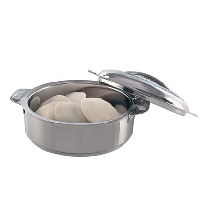 Borosil Stainless Steel Insulated Server Casserole | Hot & Cold Food Thermal Server with Steel Lid | Idli Roti Cooker | PUF Insulated | Daily Use & Gifting (3 L)