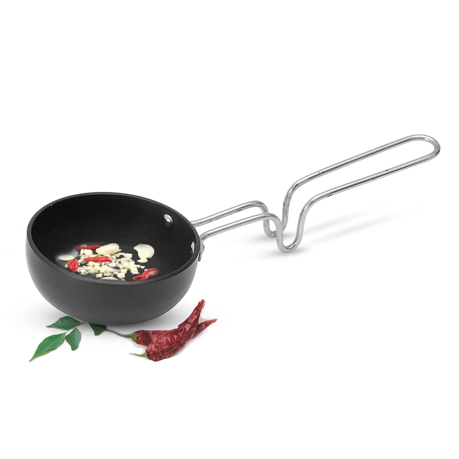 MILTON Pro cook Induction Cookware & Gas Stove Friendly Hard Anodized Tadka Pan 12 cm | Spice Tempering & Seasoning | Sturdy Stainless Steel Wired Handle