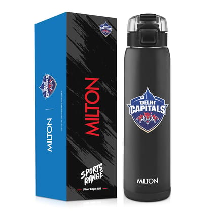 Milton Sports Steel Edge 900 | DC Official Drinkware Partner I Limited Edition Delhi Capitals Water Bottle | PU Insulated Sipper with Twin Lid | Designed for Cricket Lovers I 600 ml | Black