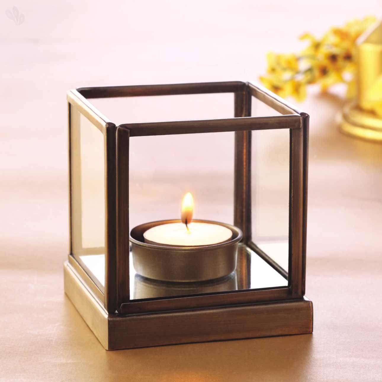 Borosil Mirage Glass Tea Light (8 cm x 8 cm x 9 cm, Brown)