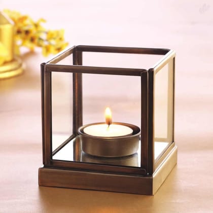 Borosil Mirage Glass Tea Light (8 cm x 8 cm x 9 cm, Brown)