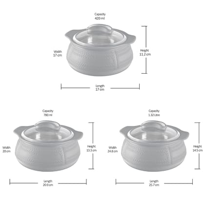 MILTON Weave Jr. Insulated Inner Stainless Steel Casserole with Glass Lid,Set of 3, (420 ml, 780 ml, 1.32 litres),Blue | BPA Free |Food Grade | Easy to Carry | Ideal for Chapatti | Roti | Curd Maker