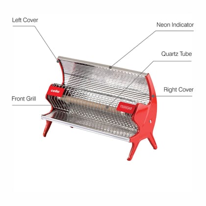 Cello Superwarm 300 (Ceramic, 1000W) Heater | Noise-Free Performance | Instant Heating | Safety Grill For Protection | Long Cord For Easy Manoeuvring | Red