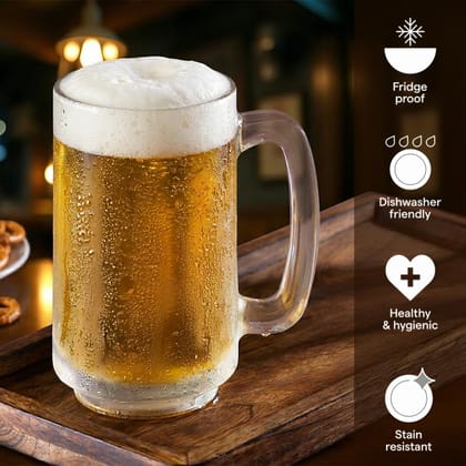 Borosil 390ml Cozy Beer Mug | Borosillicate Glass Transparent Pitcher for Beer
