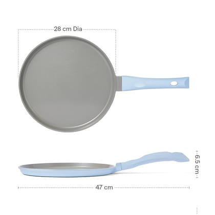 Borosil Ceramic Vajra 28 cm Flat Tawa | Gas Stove & Induction Compatible, Dishwasher Safe | PFOA and PFAS Free Tava | 1 Year Warranty, Sky Blue