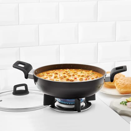 Borosil Granito Non-Stick Kadhai with Glass Lid, Induction Friendly, Granite Finish, PFOA-Free, 26 cm Diameter