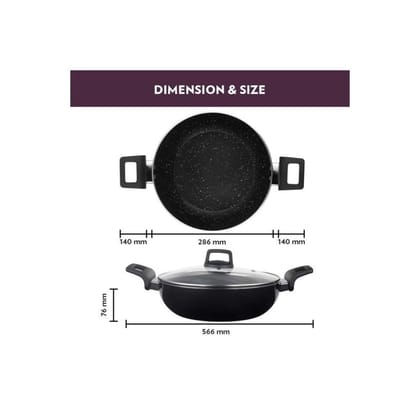 Borosil Granito Non-Stick Fry Pan, Induction Friendly, Granite Finish, PFOA-Free,28 cm Diameter, Black