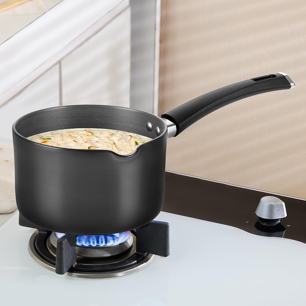 Borosil 1.5 L (14 cm) Hard Anodized Spout Sauce Pan | Aluminium Grade 3003 | Glossy Exterior & Matt Interior