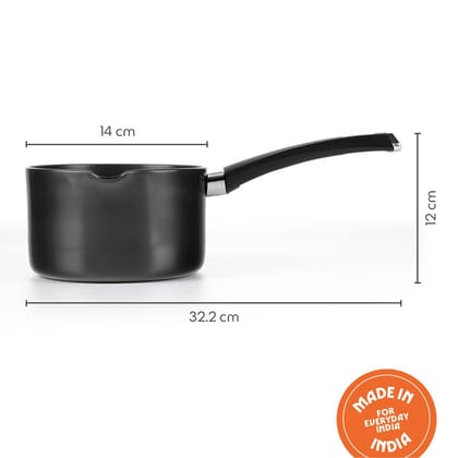 Borosil 1.5 L (14 cm) Hard Anodized Spout Sauce Pan | Aluminium Grade 3003 | Glossy Exterior & Matt Interior