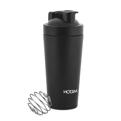 MILTON Pro Mix Shaker with Blending Ball, Black, Pack of 1 Max Steel Shaker, Shakers for Protein Shake, Leakproof, Fitness Freak, Gym Bottle for Men and Women BPA-Free (739 ml)