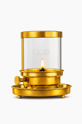 Borosil Medium Size Vandana Diya With Adjustable Nobe Brass Glass Oil Lamp 